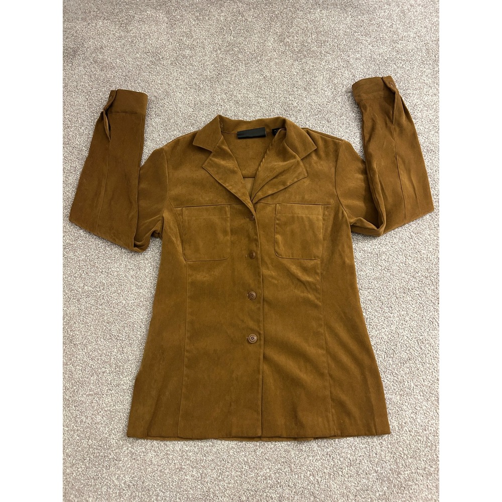 Express Faux Suede Shirt Jacket Womens Medium Brown Vintage 90s Utility Shacket